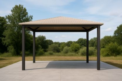 Pavillon de jardin en aluminium avec toit en acier 3m x 3m×2.8m Marron/Noir