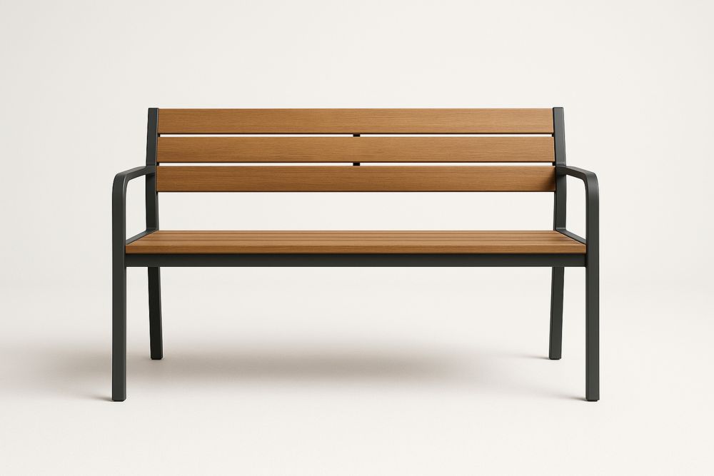 Banc en teck avec structure en acier, 120×60×75 cm, couleur noir/marron