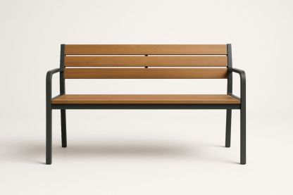 Banc en teck avec structure en acier, 120×60×75 cm, couleur noir/marron