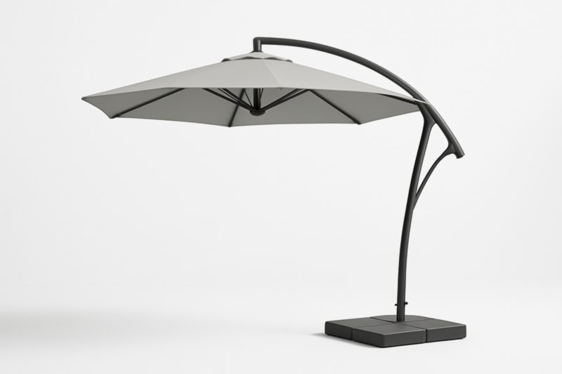 Parasol déporté rond 3m en polyester gris avec structure en aluminium