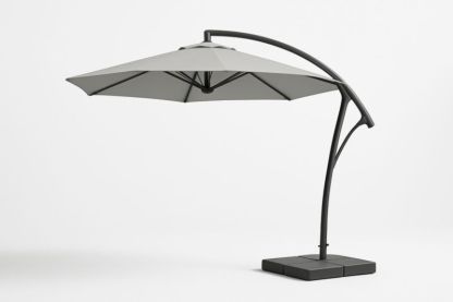 Parasol déporté rond 3m en polyester gris avec structure en aluminium