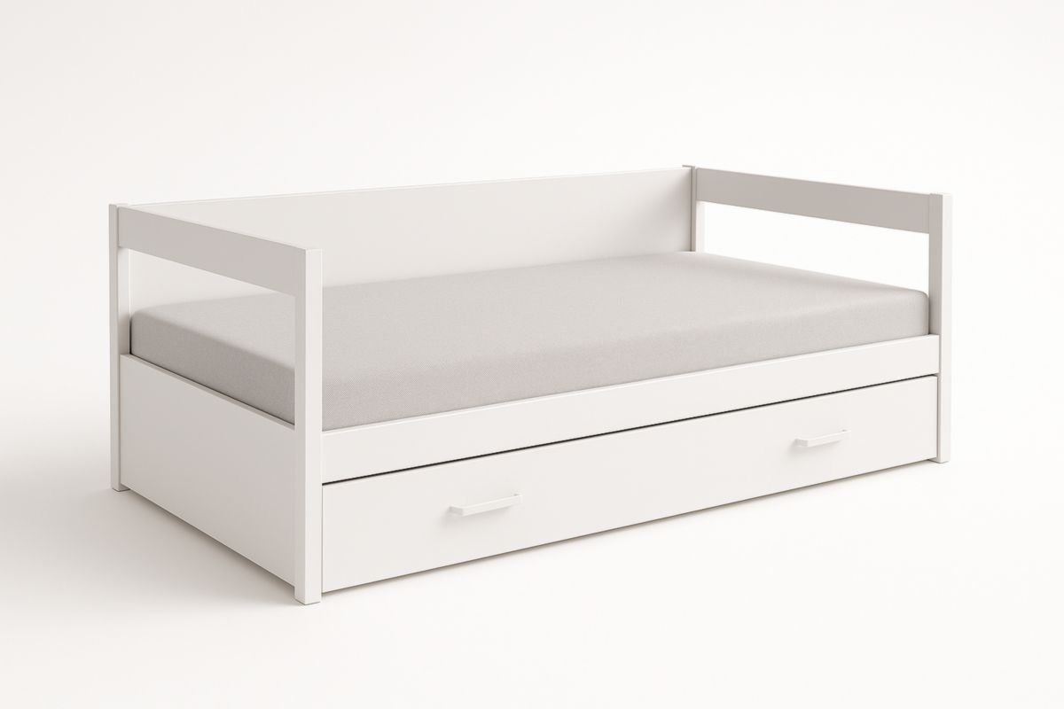 Lit banquette en bois avec tiroir de rangement blanc