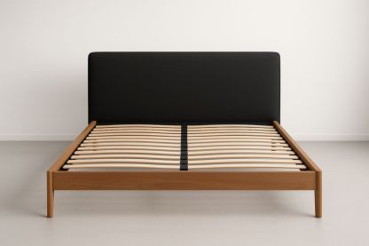 Cadre de Lit Double en Bois et Tissu Noir