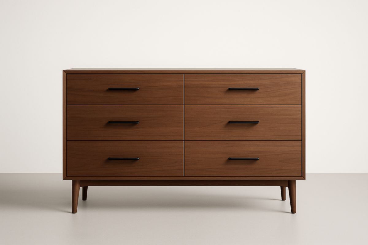 Commode en Noyer à 6 Tiroirs avec Poignées Métalliques