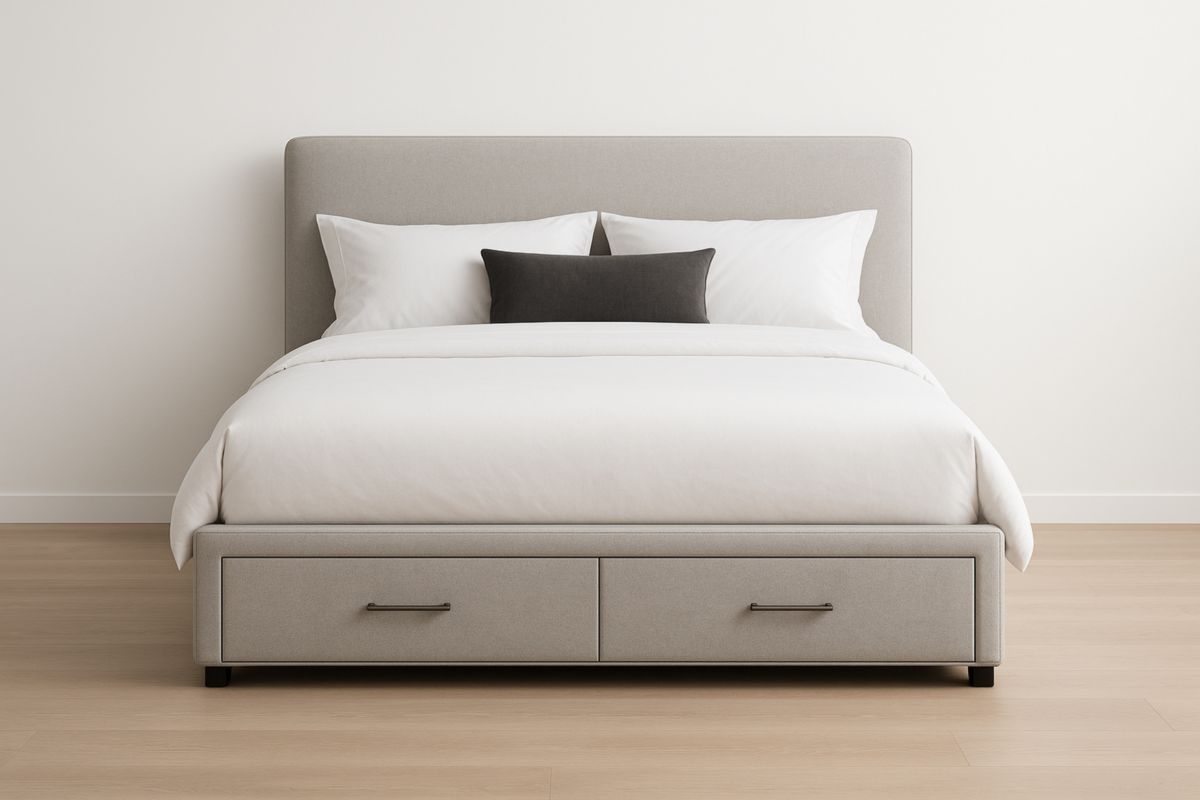 Lit en Tissu avec Rangement Gris 150x200 cm