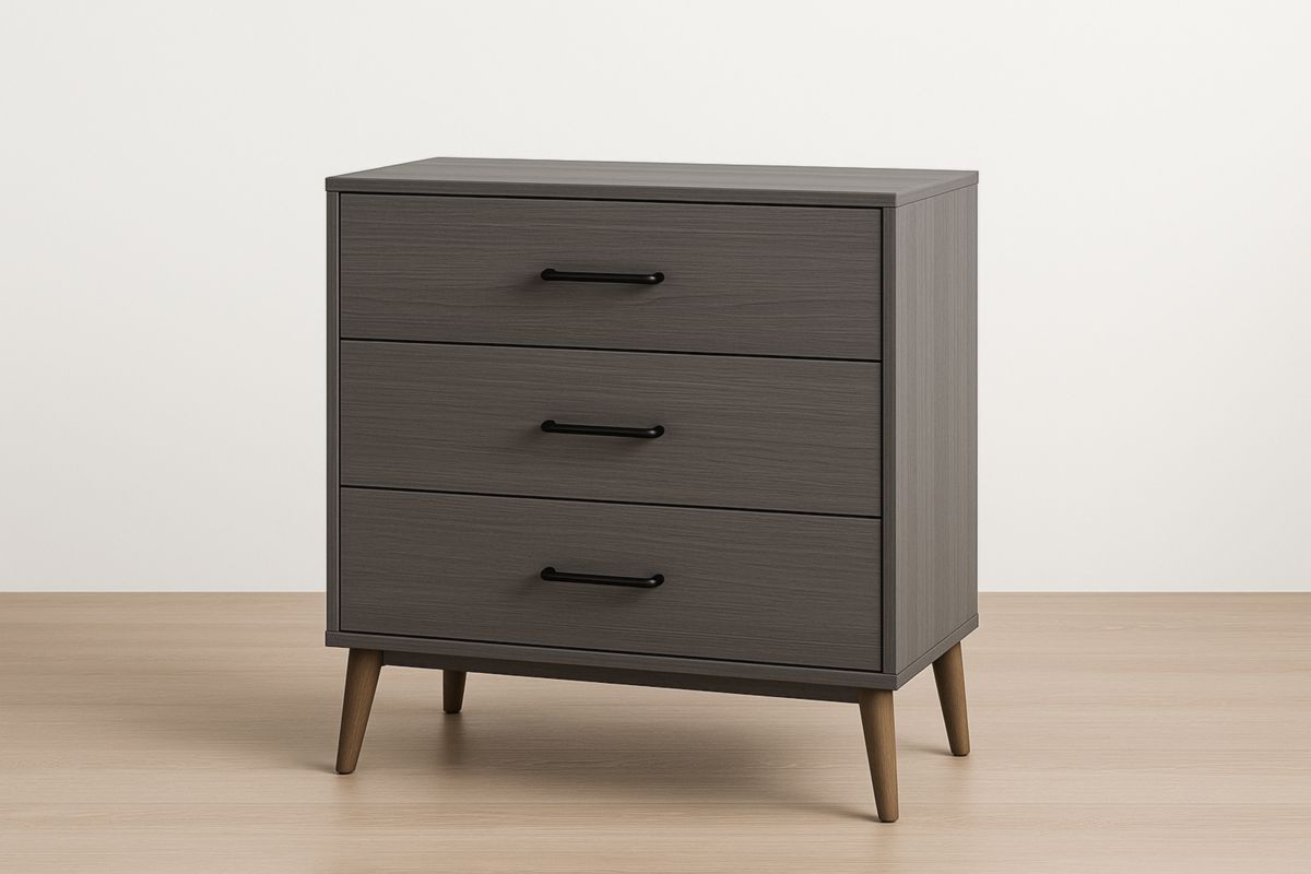 Commode 3 tiroirs en bois avec poignées noires 78x80x40 cm