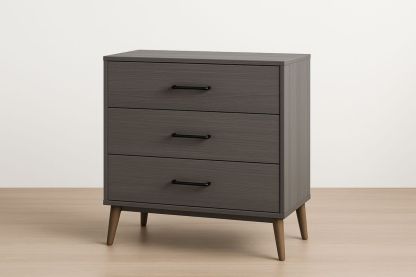 Commode 3 tiroirs en bois avec poignées noires 78x80x40 cm