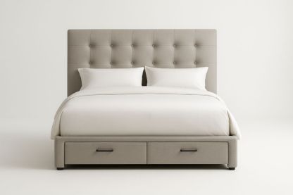 Lit double avec tiroirs en tissu polyester Gris clair 210x160 cm