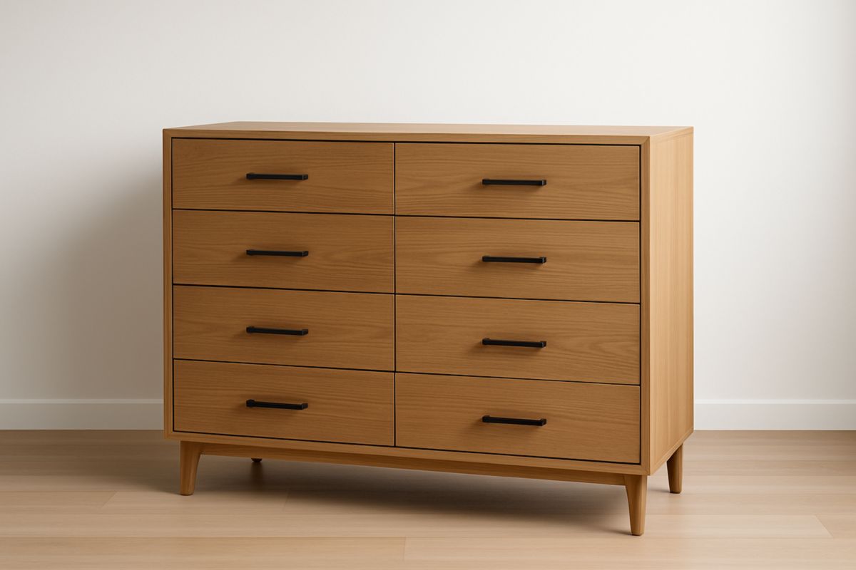 Commode en bois 8 tiroirs avec poignées noires 120x80x40cm