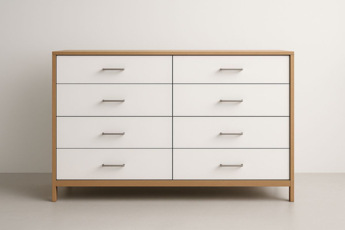 Commode 8 Tiroirs en Bois et MDF Blanc