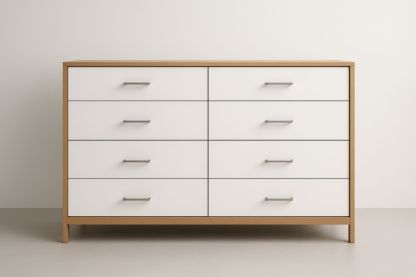 Commode 8 Tiroirs en Bois et MDF Blanc