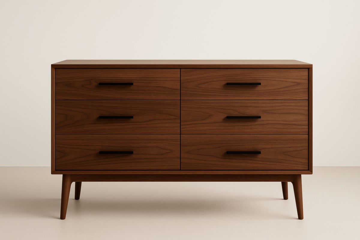 Commode en bois noyer avec 6 tiroirs