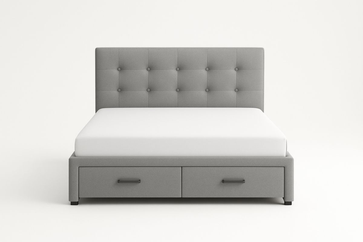 Lit double gris en tissu avec tiroirs 140x200 cm