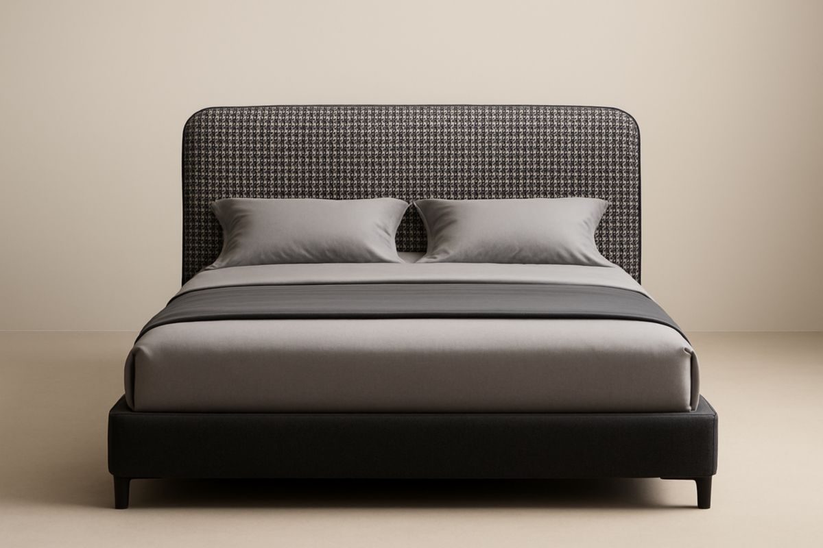 Letto Matrimoniale in Tessuto a Quadri Grigio 200x160x120 cm