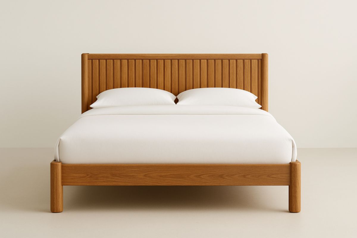 Letto matrimoniale in legno massello con testiera a doghe 200x160x100 cm ( senza materasso, piumone e cuscino )