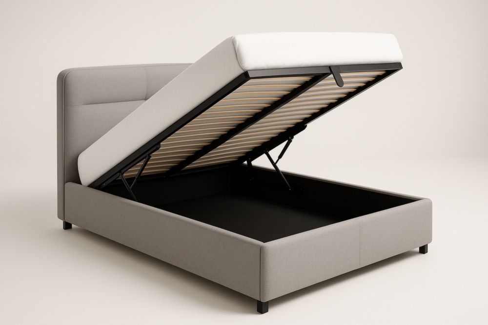 Letto contenitore in tessuto grigio di poliestere