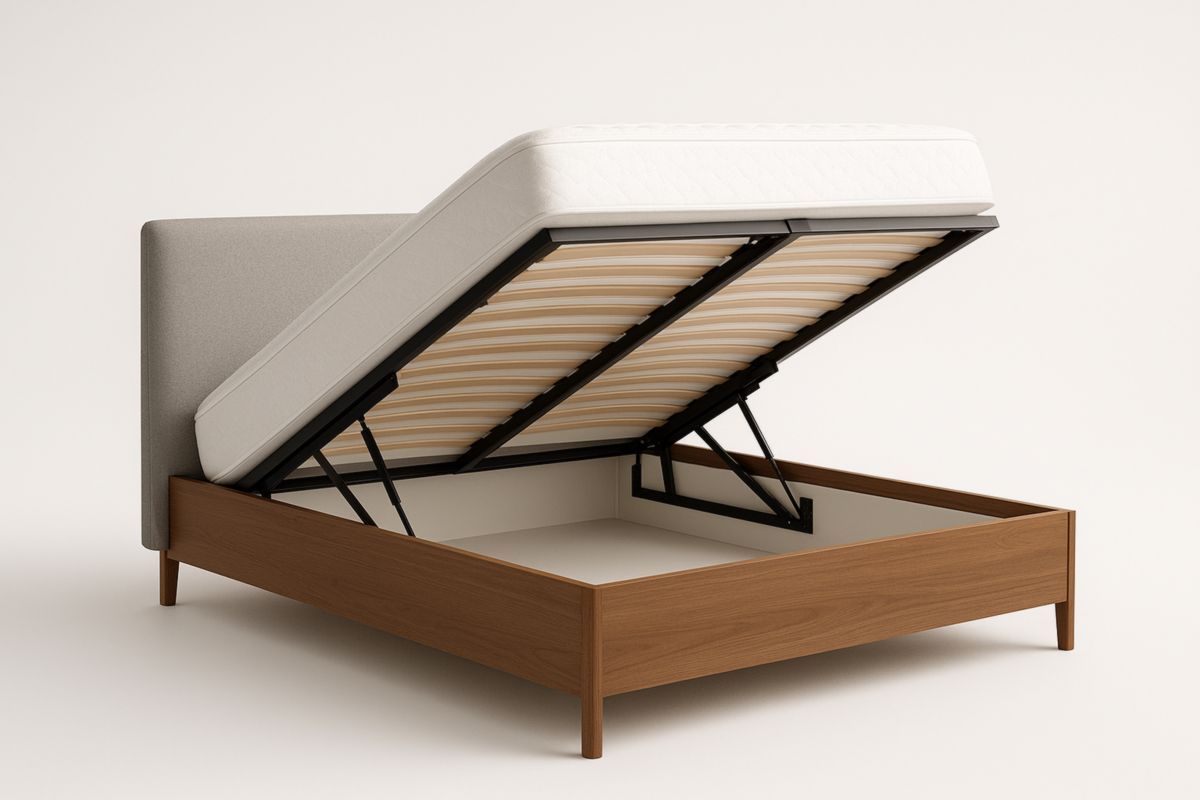 Letto Contenitore in Legno e Tessuto Grigio 200x160 cm