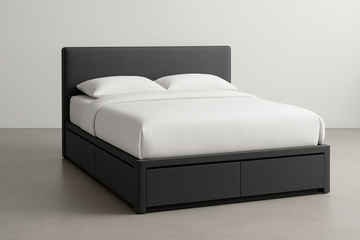 Letto matrimoniale contenitore in tessuto nero 200x160x40 cm