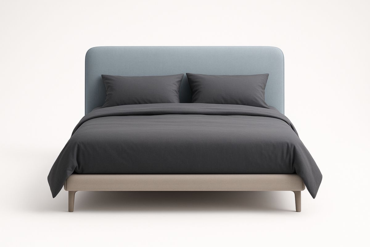 Letto matrimoniale in legno massiccio e tessuto blu grigio 160x200 cm