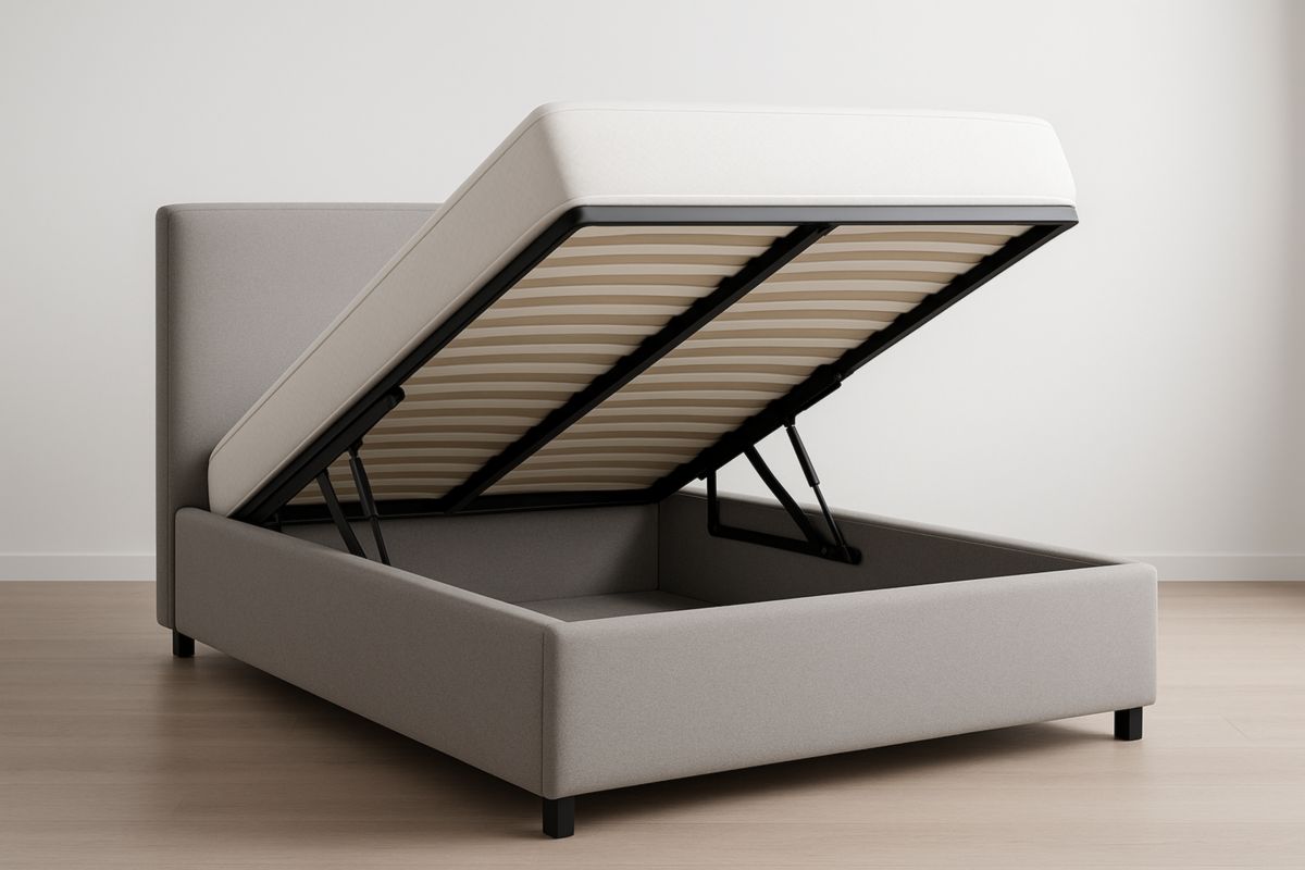 Letto Contenitore in Tessuto e Metallo Grigio 160x200 cm