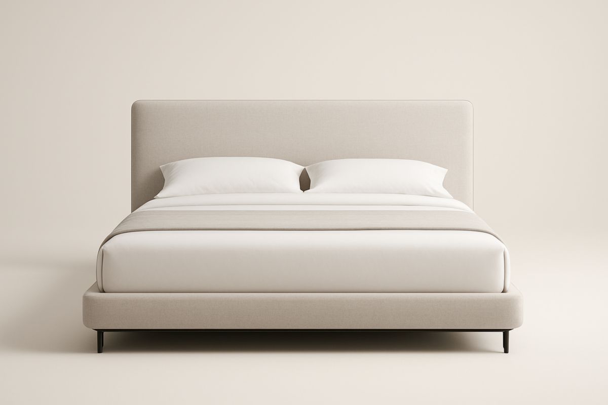 Letto matrimoniale in tessuto e legno 200x160 cm Beige