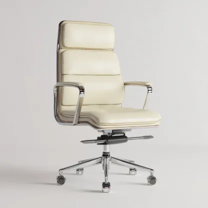 Chaise de bureau simili cuir 68x65x118 cm - blanc - adaptée au bureau - design moderne-Roomuna