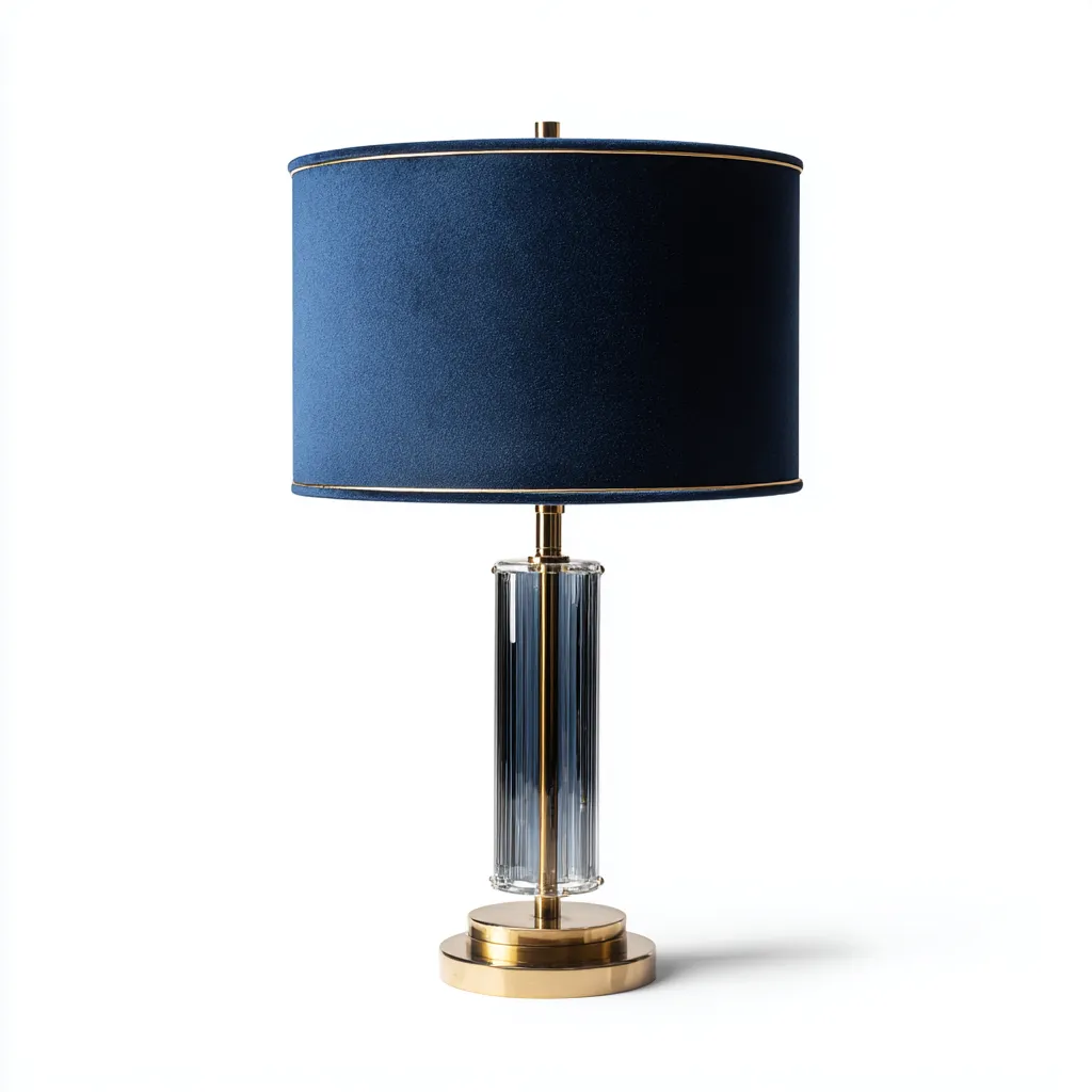 Lampe de table - métal - verre - velours - 28x28x50 cm - bleu marine - doré - pour salon - design moderne-Roomuna