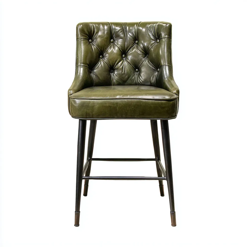 Tabouret de bar métal et cuir véritable 50x52x103 cm - vert foncé et noir - design capitonné apte pour salle à manger-Roomuna