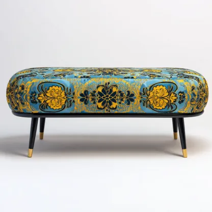 Banc de lit - tissu à motifs - 118x42x48 cm - bleu - or - adapté à la chambre - design moderne-Roomuna