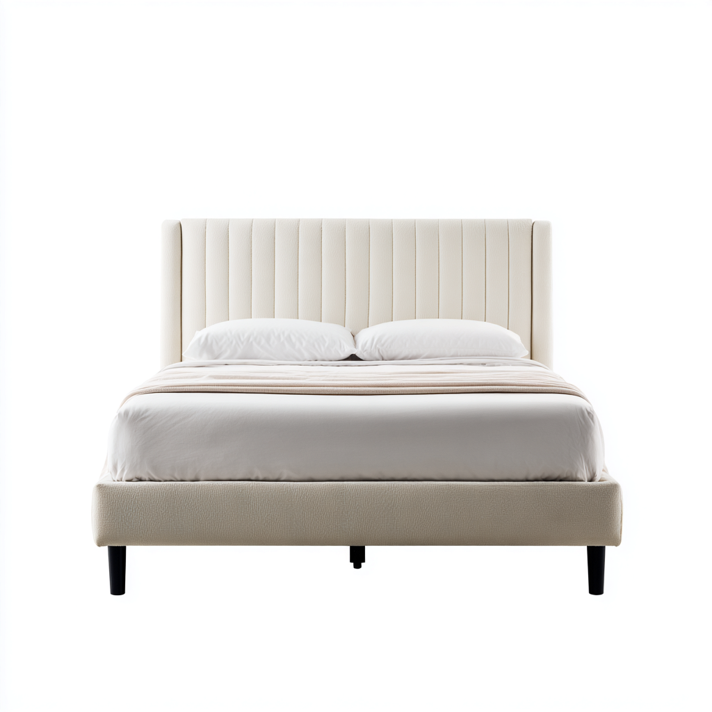 Lit double tissu 200x180x110 cm - blanc cassé - pour chambre - design moderne-Roomuna