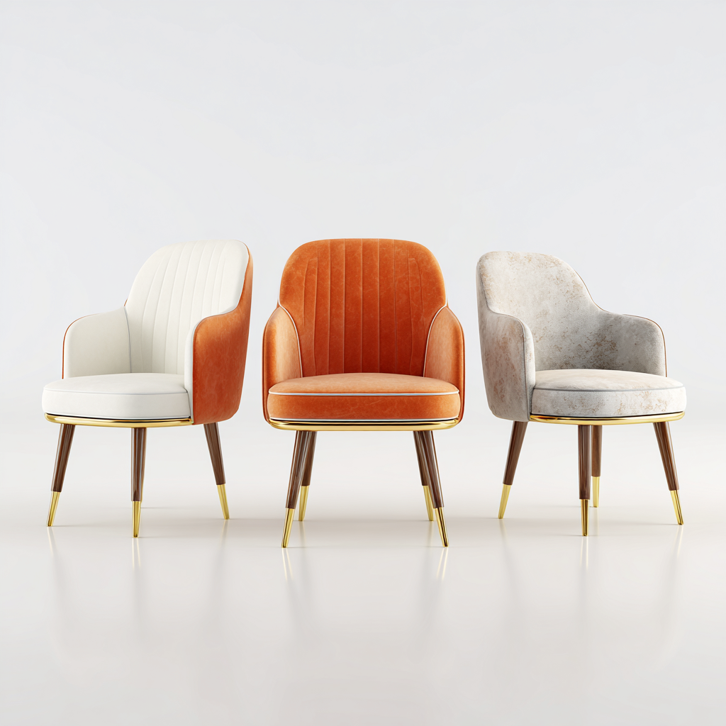 Chaise de salle à manger tissu 54x57x82 cm blanc - orange - gris clair moderne - adaptée pour salle à manger-Roomuna