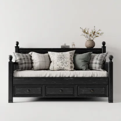 Canapé lit - bois - 205x95x95 cm - noir - adapté à la chambre - avec rangements - design classique-Roomuna