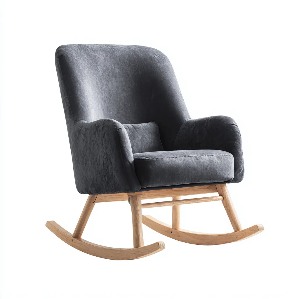 Fauteuil à bascule en tissu velours 78x84x96 cm gris foncé pour salon - style scandinave - structure à bascule-Roomuna