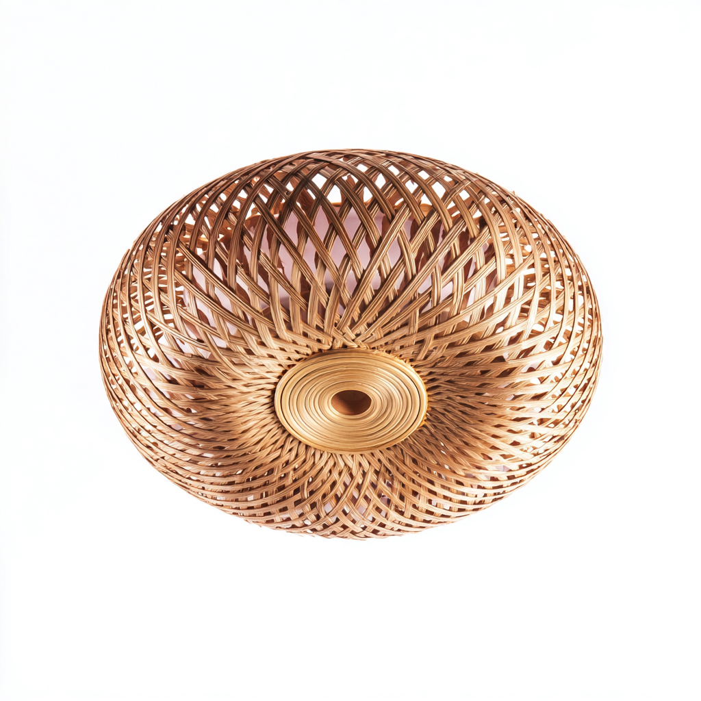 Plafonnier rotin tressé 35x35x20 cm - naturel - pour intérieur - design décoratif-Roomuna