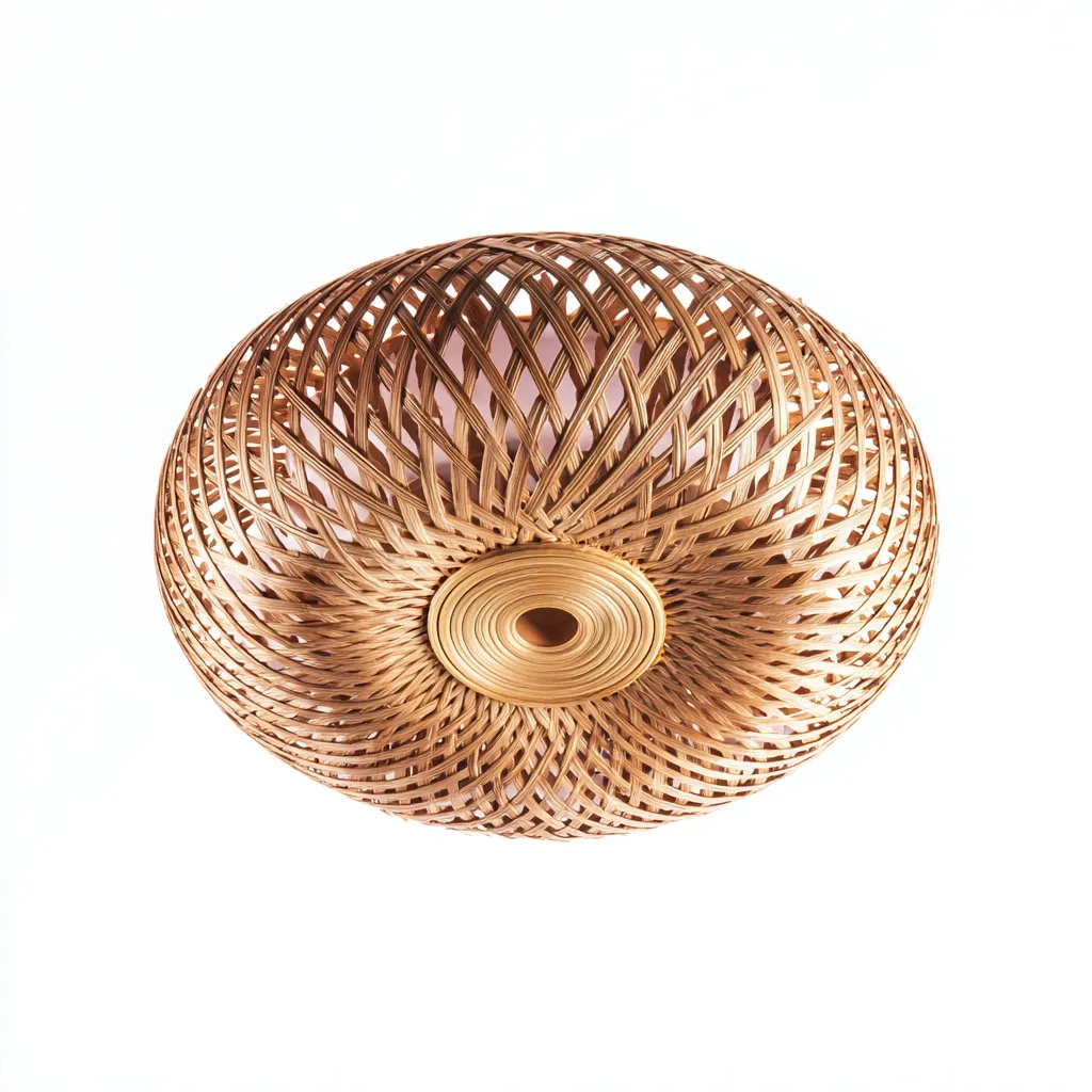 Plafonnier rotin tressé 35x35x20 cm - naturel - pour intérieur - design décoratif-Roomuna