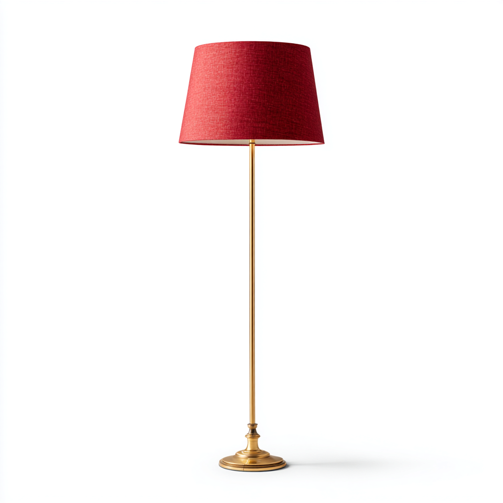 Lampadaire métal et tissu 40x30x160 cm - rouge - laiton - pour salon - design classique-Roomuna