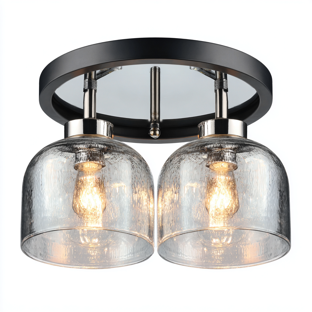 Plafonnier métal - verre 28x28x20 cm - noir - transparent - pour intérieur - design moderne-Roomuna