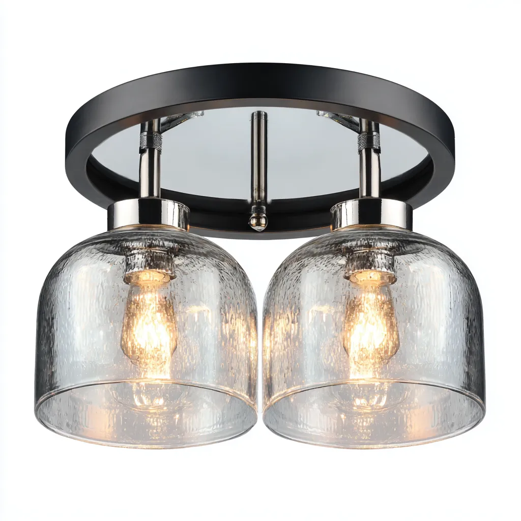 Plafonnier métal - verre 28x28x20 cm - noir - transparent - pour intérieur - design moderne-Roomuna