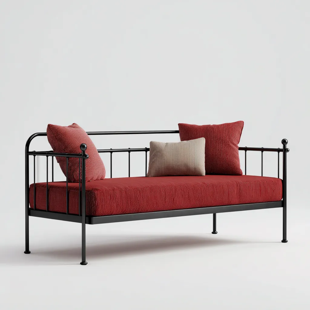 Canapé lit - métal - 200x90x85 cm - noir - rouge - adapté à la chambre - design contemporain-Roomuna
