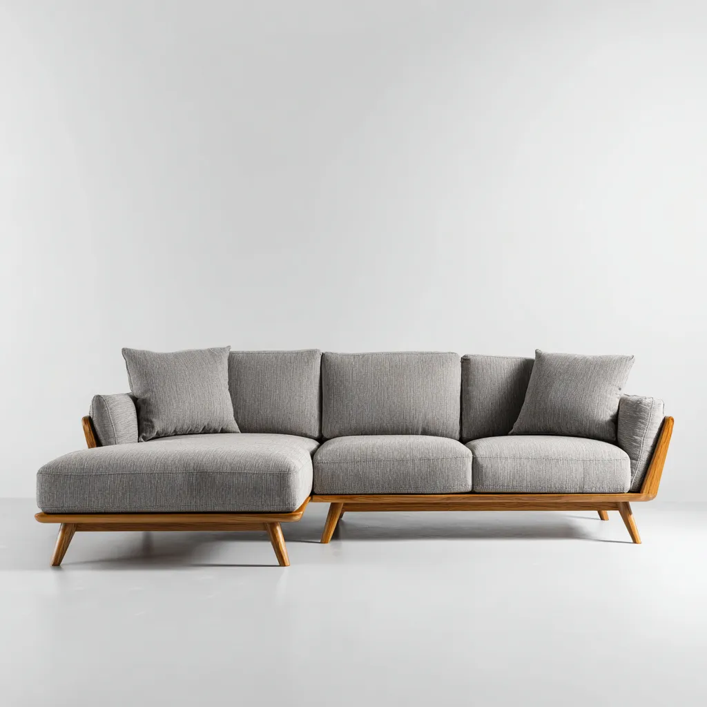 Canapé d'angle tissu et structure en bois 280x160x85 cm - gris - style moderne pour salon-Roomuna