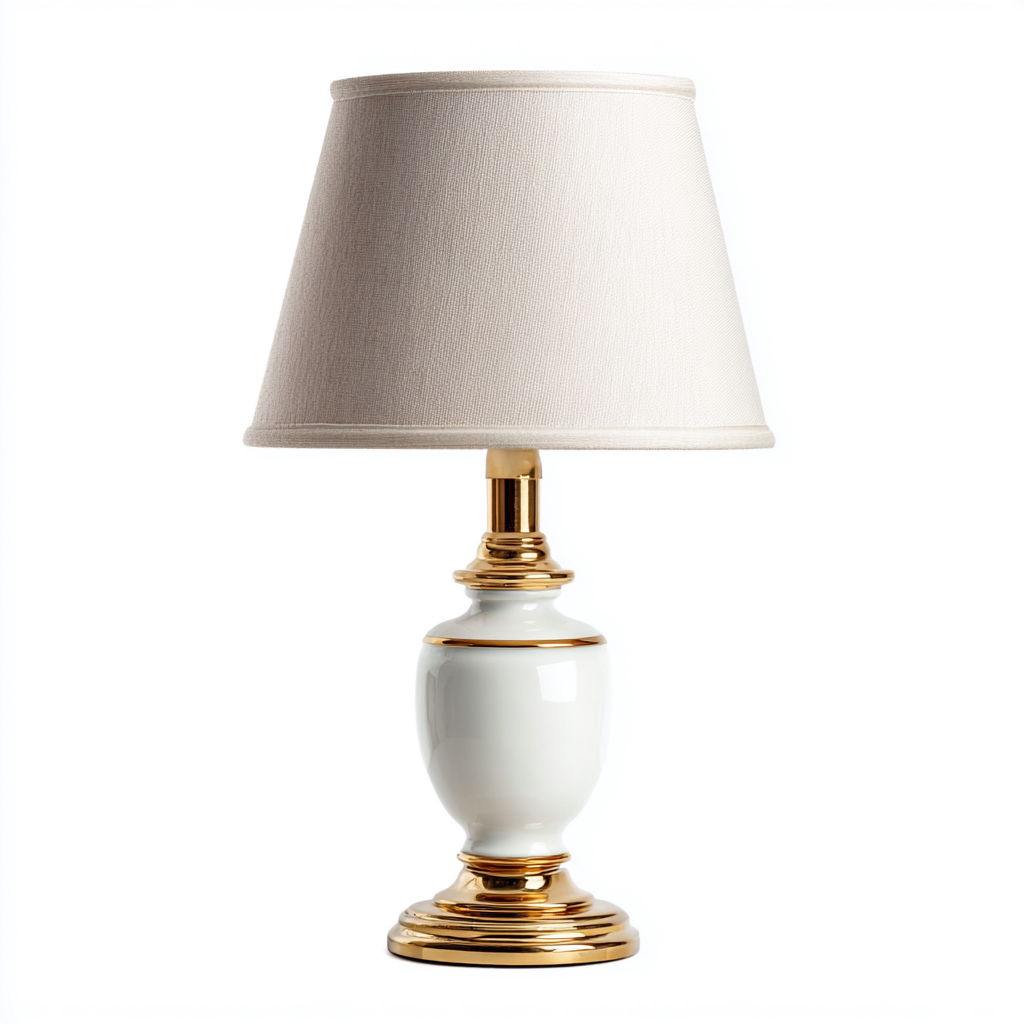Lampe de table - céramique - métal - tissu - 26x26x45 cm - blanc - beige - laiton - pour salon - design classique-Roomuna