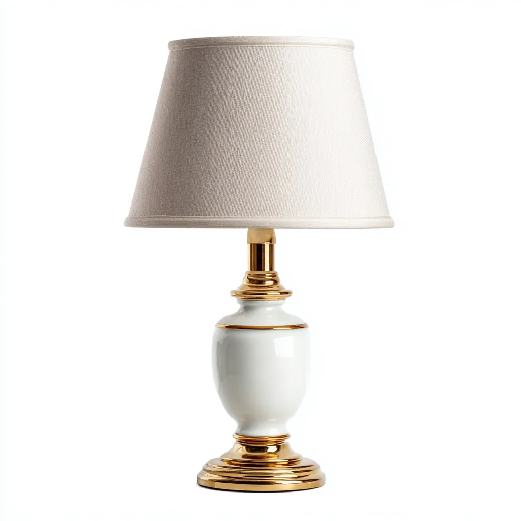 Lampe de table - céramique - métal - tissu - 26x26x45 cm - blanc - beige - laiton - pour salon - design classique-Roomuna