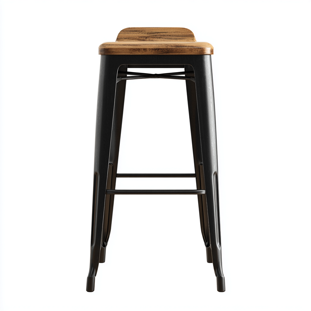 Tabouret de bar métal et bois 40x40x75 cm - noir et bois - design industriel apte pour salle à manger-Roomuna