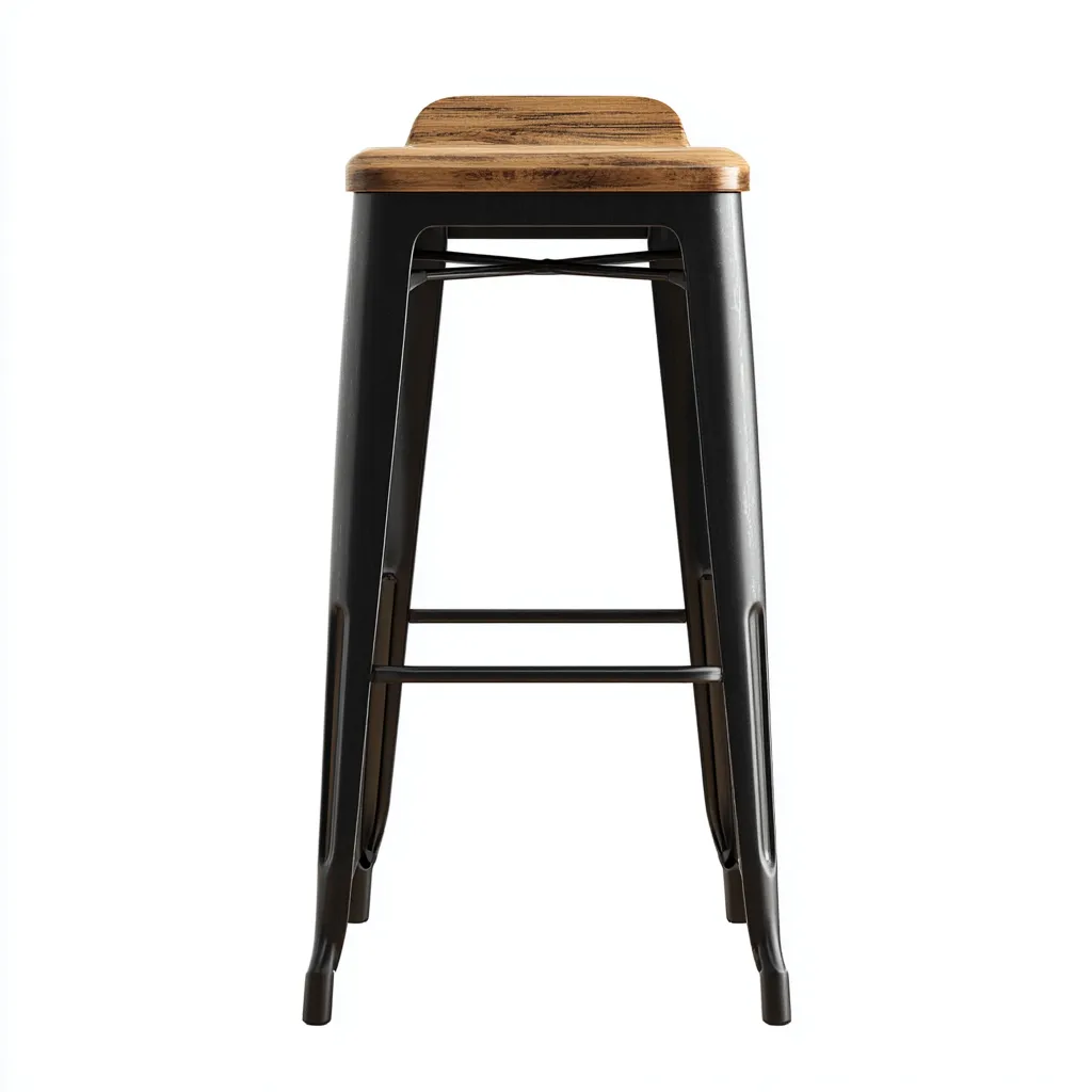Tabouret de bar métal et bois 40x40x75 cm - noir et bois - design industriel apte pour salle à manger-Roomuna