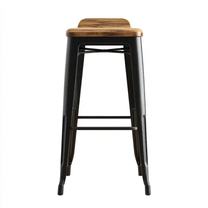 Tabouret de bar métal et bois 40x40x75 cm - noir et bois - design industriel apte pour salle à manger-Roomuna