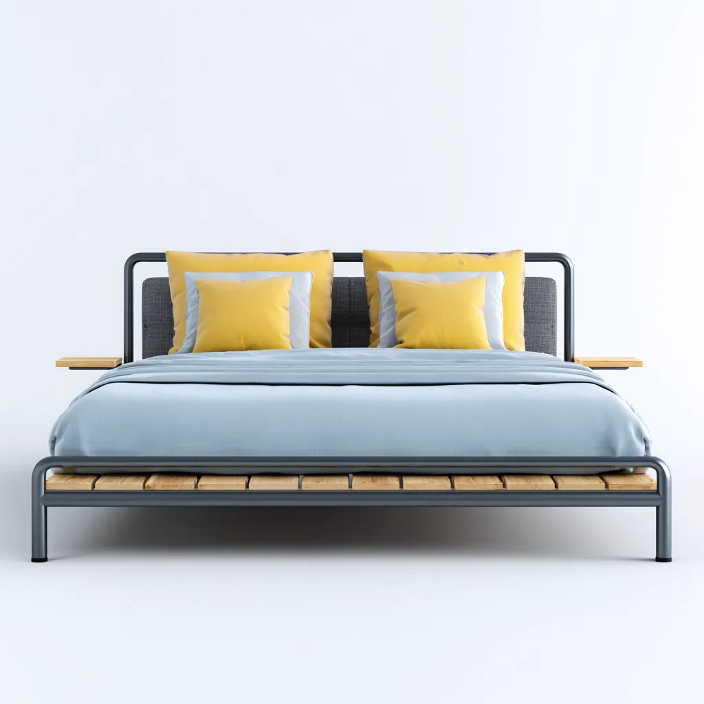 Lit double métal et bois 200x180x114 cm - gris foncé - pour chambre - design moderne-Roomuna