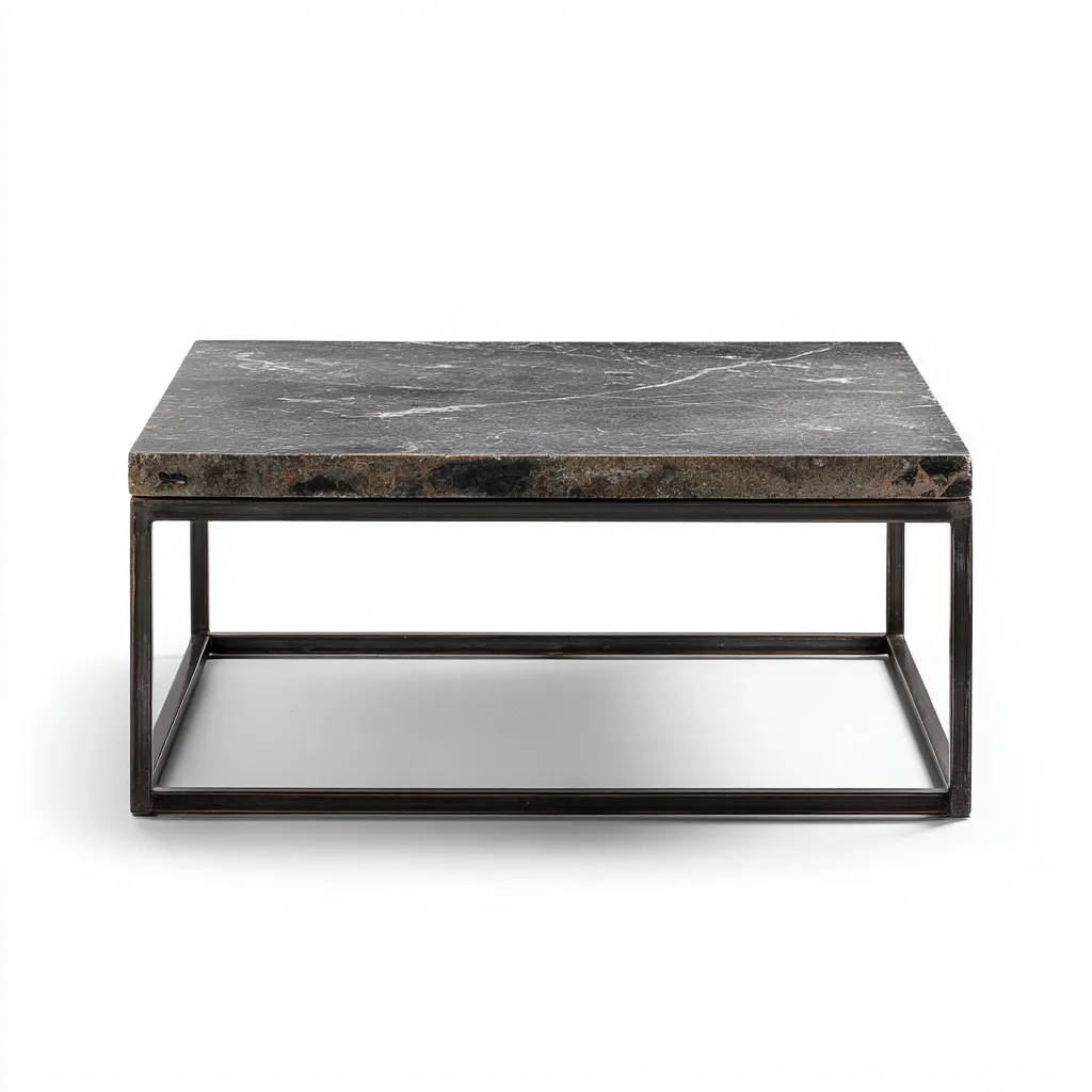 Table basse marbre - structure métal 100x60x40 cm - noir - design rectangulaire moderne pour salon-Roomuna