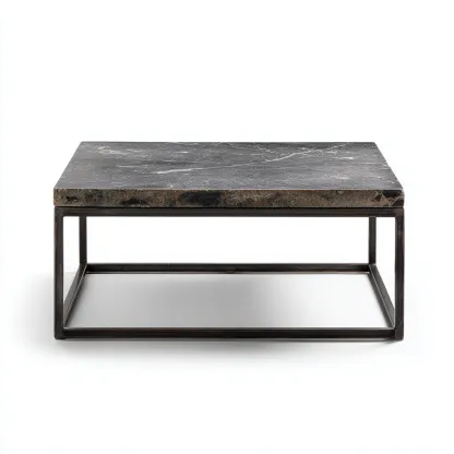 Table basse marbre - structure métal 100x60x40 cm - noir - design rectangulaire moderne pour salon-Roomuna