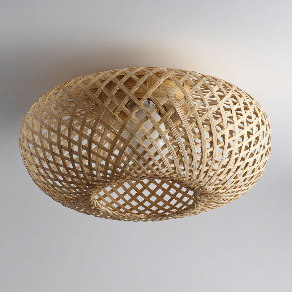 Plafonnier rotin tressé 38x38x22 cm - naturel - pour intérieur - design décoratif-Roomuna