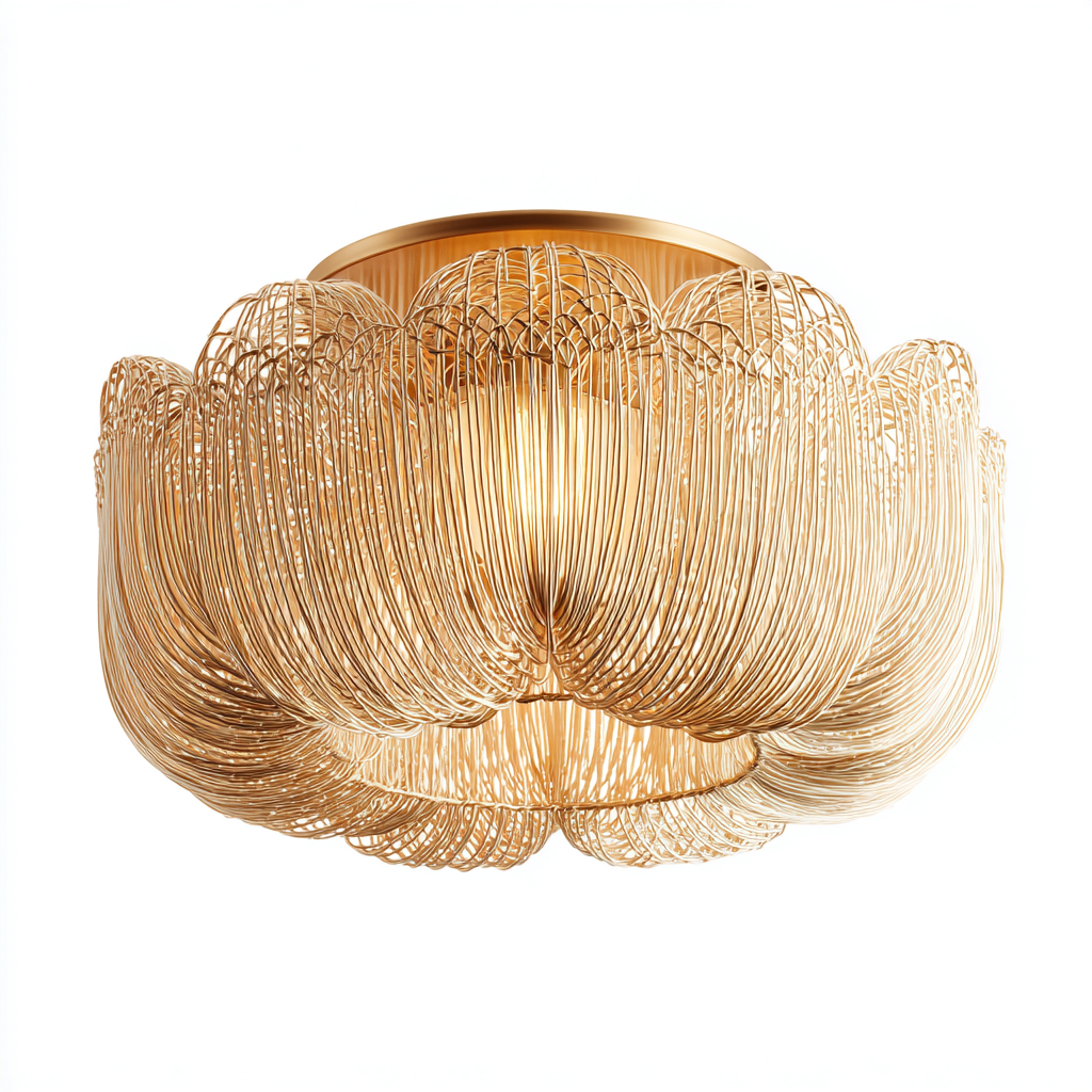 Plafonnier métal tissé 40x40x22 cm - doré - pour intérieur - design décoratif-Roomuna